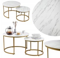 Stoliki Kawowe Okrągłe Zestaw Stolików Złote 2Szt. Sk116Mb Marmur Biały