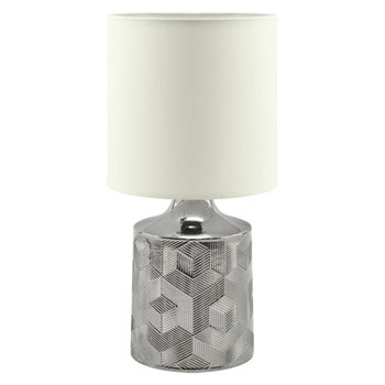 Stołowa LAMPA stojąca LINDA 03785 Ideus ceramiczna LAMPKA abażurowa wzorki biała chrom - IDEUS