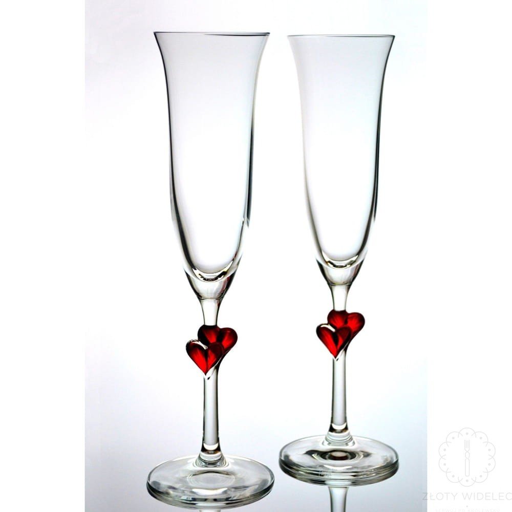 Stolzle Lausitz L'Amour kieliszki do szampana wina musującego z czerwonym sercem na ślub, wesele 175ml 2 szt.