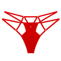 Stringi majtki czerwone damskie z paseczkami cyrkonie - S/M Luvu