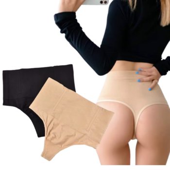 Stringi wyszczuplające z wysokim stanem BEŻOWE – idealne modelowanie, L - brak informacji