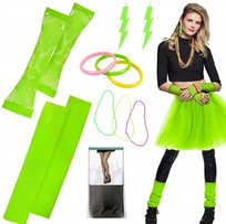 STRÓJ DISCO TUTU ZIELONE NEON RĘKAWICZKI OCIEPLACZE KOLCZYKI LATA 80
