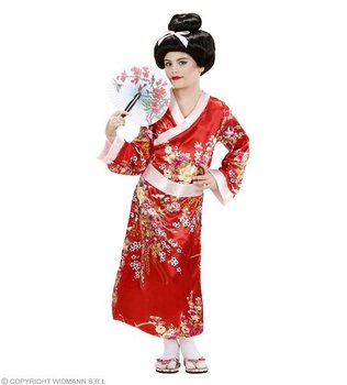 Strój dla dzieci, geisha, czerwony w kwiaty, rozmiar 128 - Widmann