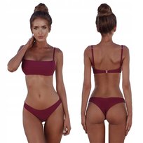 Strój Kąpielowy Bikini Brazylijskie Dwuczęściowy Kostium Top Kolor Bordo L