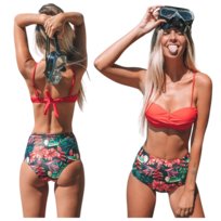 Strój kąpielowy bikini dwuczęściowy print kwiaty kostium plaża M Sapphire