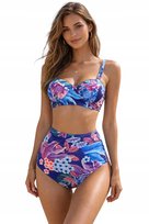 STRÓJ KĄPIELOWY DAMSKI BIKINI WYSOKI STAN KWIATY PUSH UP MODELUJĄCY 100%
