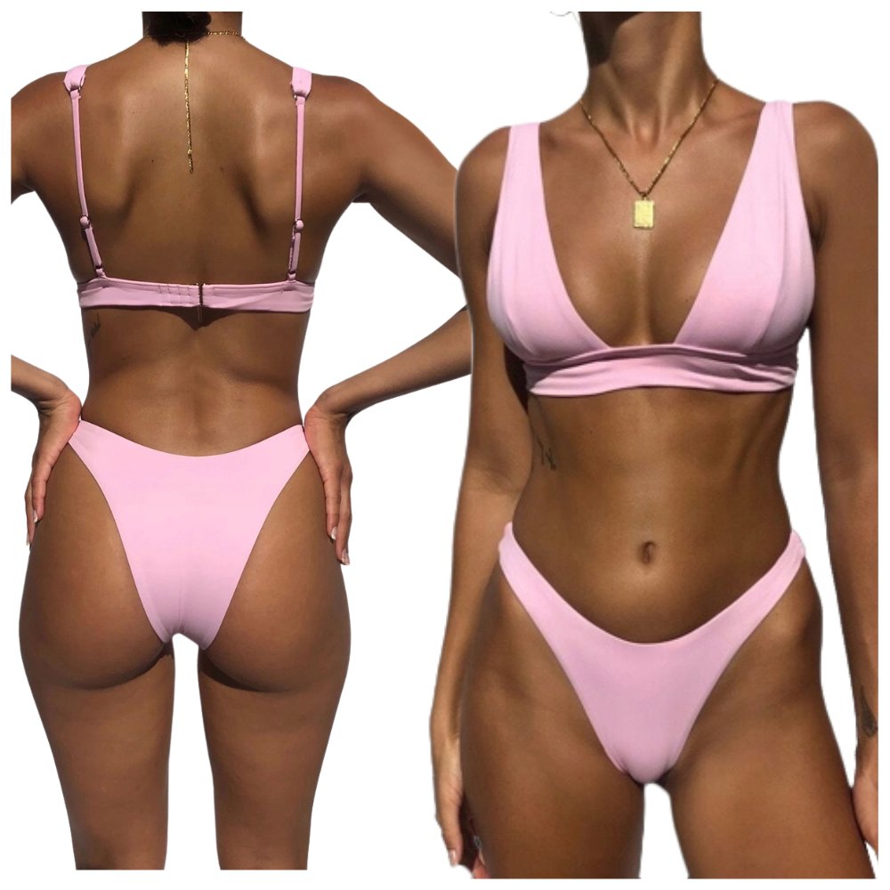 Zolta Strój kąpielowy dwuczęściowy bikini brazylijskie różowe kostium S