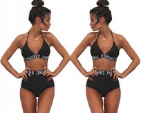 Strój Kąpielowy Dwuczęściowy Bikini Majtki Wysoki Stan Czarny S