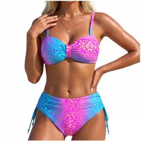 STRÓJ KĄPIELOWY DWUCZĘŚCIOWY KOLOROWA PANTERKA KOSTIUM DAMSKI BIKINI WYSOKI STAN BOHO NEON L 40 HIT SEZONU SNM