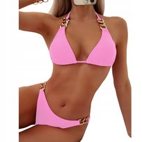 Strój Kąpielowy Dwuczęściowy Kostium Bikini Złote Wiązanie Kolory L