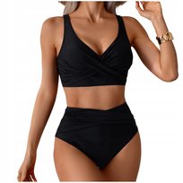 STRÓJ KĄPIELOWY DWUCZĘŚCIOWY KOSTIUM WYSZCZUPLAJĄCY BIKINI WYSOKI STAN L 40 CZARNY SNM