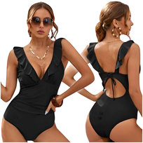 Strój Kąpielowy Jednoczęściowy, Wiązany Push Up Modelujący, Czarny, Rozmiar XL Sapphire