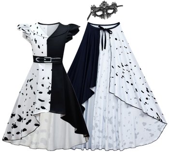 Strój Kostium Przebranie Sukienka Cruella De Mon 101 Dalmatyńczyków 110/116 Cm - Hopki