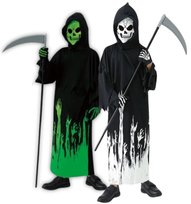 STRÓJ KOSTIUM PRZEBRANIE ZOMBIE ŚMIERĆ Z KOSĄ NEON NA HALOWEEN 122 128 CM