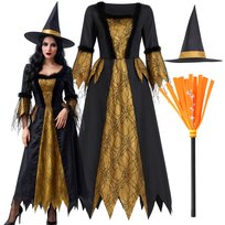 Strój Przebranie Czarownicy Wiedźma Halloween Miotła Kapelusz S M 164 170 176