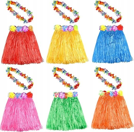 STRÓJ PRZEBRANIE HAWAJE HAWAJSKIE SPÓDNICA 6x HAWAJKA ALOHA LATO KWIATY ...