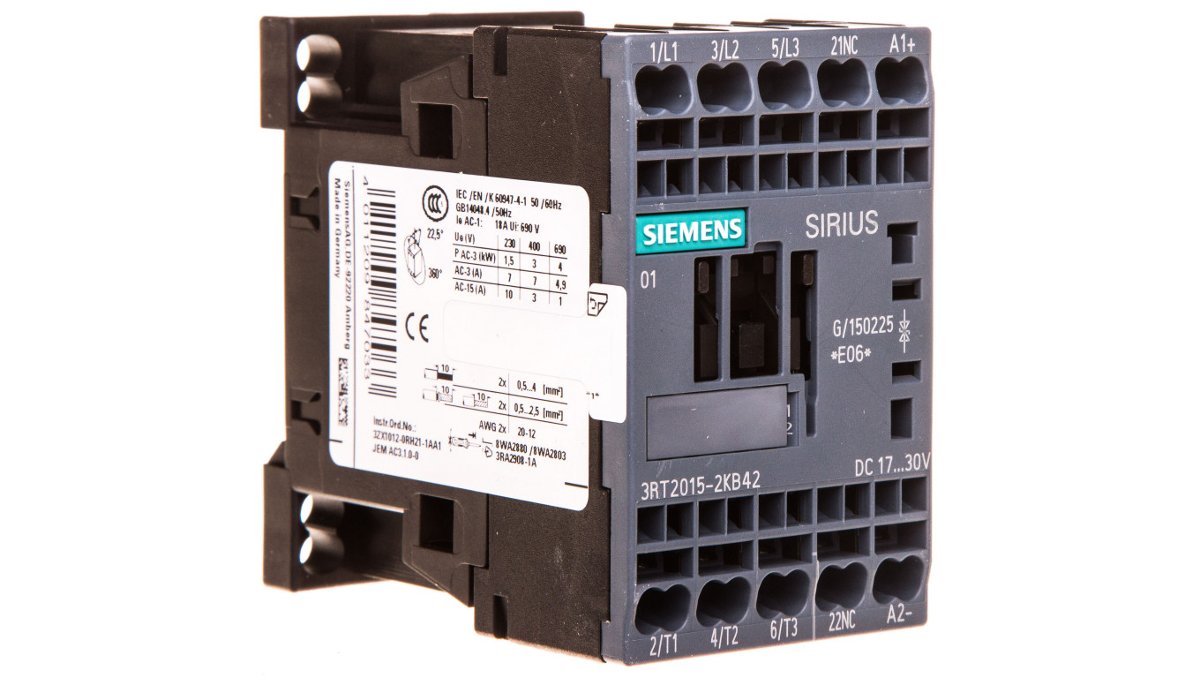 Фото - Інші електротовари Siemens Stycznik mocy 7A 3P 24V DC 0Z 1R S00 3RT2015-2KB42 