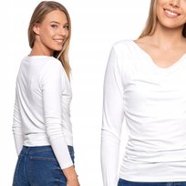Stylowa Bluzka Damska Z Długim Rękawem I Dekoltem W Łódkę Wiskoza Moraj 2Xl Off White