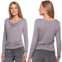 STYLOWA BLUZKA DAMSKA Z DŁUGIM RĘKAWEM I DEKOLTEM W ŁÓDKĘ WISKOZA MORAJ S GREY