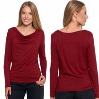 Stylowa Bluzka Damska Z Długim Rękawem I Dekoltem W Łódkę Wiskoza Moraj Xl Red