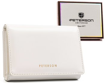 Stylowy, błyszczący portfel damski portmonetka z ochroną kart RFID Peterson, biały - Peterson