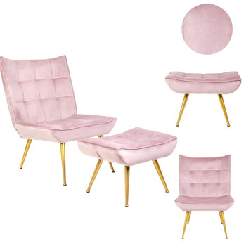 Stylowy fotel VINNIS z podnóżkiem różowy 96x69x82 cm - Homla