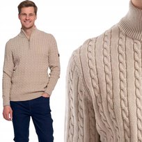 Stylowy I Elegancki Sweter Męski Bawełniany Półgolf Na Zamek Moraj M Beige