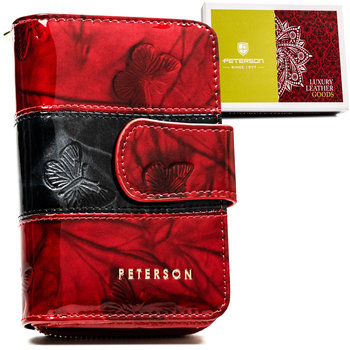 Stylowy portfel damski z lakierowanej skóry naturalnej ochrona RFID Peterson, czerwony - Peterson