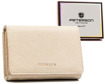 Stylowy portfel damski ze skóry ekologicznej z ochroną kart RFID Peterson, beżowy - Peterson