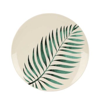 Stylowy Talerz Duży Obiadowy Płaski Z Porcelany Biały Z Zielonym Liściem - Siaki Collection