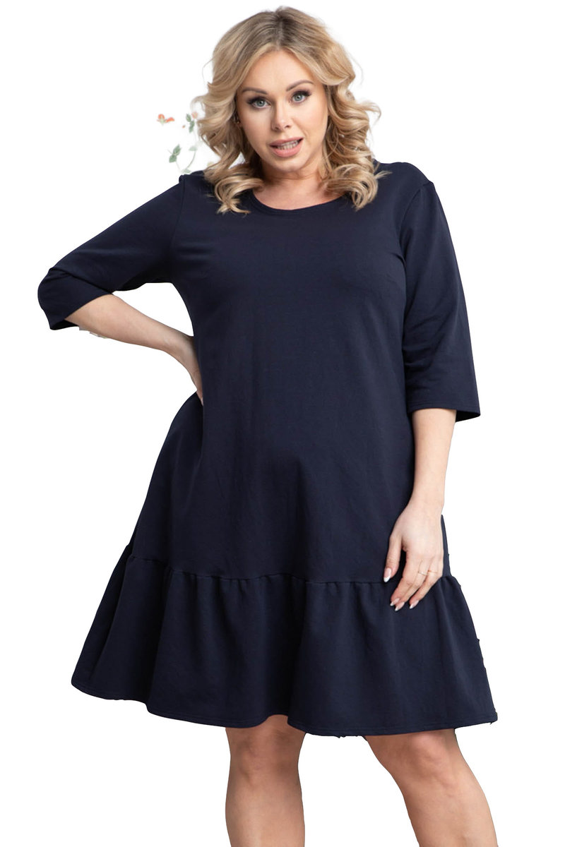 Sukienka ALDONA trapez falbanka dres granat 54/56 PLUS SIZE KARKO