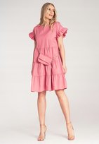 Sukienka bawełniana letnia damska | Sukienka falbanki | Różowa M1182 S/M