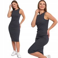 Sukienka Damska 100% Bawełniana Midi Typu Tuba W Prążek Klasyczna Moraj S Graphite