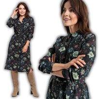 Sukienka Damska 100% Wiskoza Midi Super Wzór W Kwiaty Z Wiązaniem Moraj M Patt 2