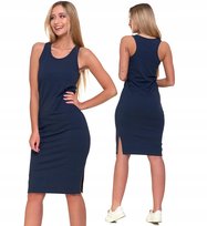 Sukienka Damska Bawełniana Tuba Gładka Granatowa Do Kolan Wygodna Moraj M