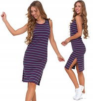 Sukienka Damska Bawełniana Tuba Gładka Paski Do Kolan Wygodna Moraj Xl