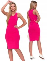 Sukienka Damska Bawełniana Tuba Gładka Różowa Do Kolan Wygodna Moraj M