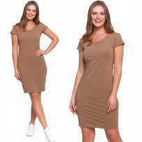 Sukienka Damska Bawełniana Tuba Przed Kolano Wygodna Elegancka Moraj 3Xl Beige
