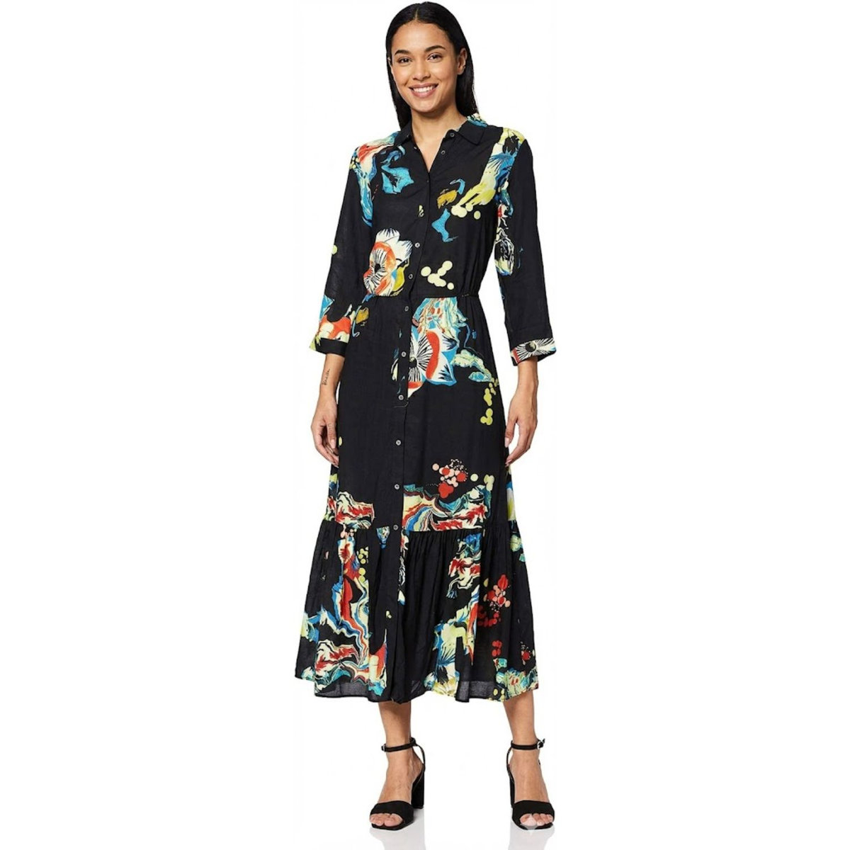 DESIGUAL Sukienka damska Desigual Bruselas midi koszulowa czarna-XL