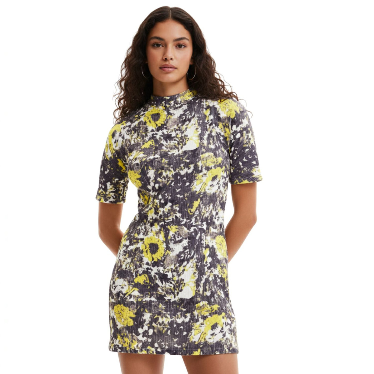 DESIGUAL Sukienka damska Desigual Mineral mini szaro żółta-L