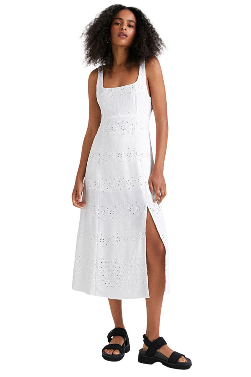 DESIGUAL Sukienka damska Desigual Olga długa biała haftowana -L