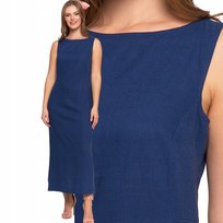 Sukienka Damska Długa Dopasowana Lniana Z Rozcięciem Elegancka Moraj S Navy