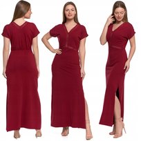 Sukienka Damska Maxi Bawełniana Dekolt Serek Wygodna Z Rozcięciem Moraj 3Xl Red
