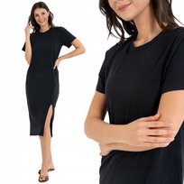 SUKIENKA DAMSKA MIDI BAWEŁNIANA Z ROZCIĘCIEM I KRÓTKIM RĘKAWEM MORAJ XXL BLACK Moraj