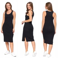 Sukienka Damska Midi Dzianinowa Z Rozcięciem Klasyczna W Paski Moraj Xl Black