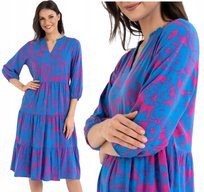 Sukienka Damska Midi Wiskozowa Wzorzysta Elegancka na Lato Różowa MORAJ XXL