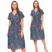 Sukienka Damska Midi Wiskozowa Wzorzysta Elegancka na Lato ZIELEŃ MORAJ XXL