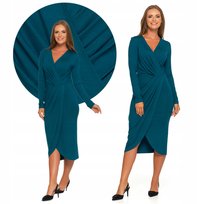 Sukienka Damska Midi Z Długim Rękawem Z Kopertowym Dekoltem Moraj R.L Green