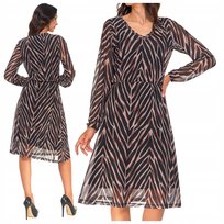 SUKIENKA DAMSKA MIDI Zwiewna Wzór Długi Rękaw Do Kolan WYGODNA MORAJ S