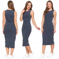 Sukienka Damska Prązkowana Dopasowana Midi Lato Moraj Szerokie Ramiączka Xl Navy